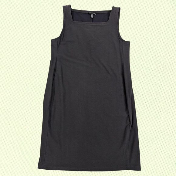 Eileen Fisher Square Neck Crepe Sleeveless Shift L‎ Graphite - Picture 3 of 5